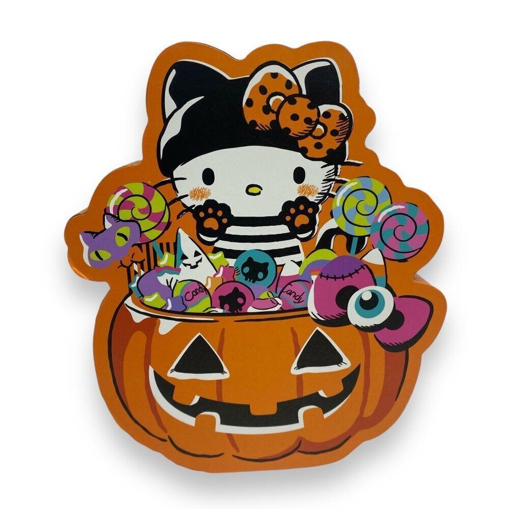 HELLO KITTY Halloween Wood Desk / Wall Sign ART Pumpkin NWT 8"